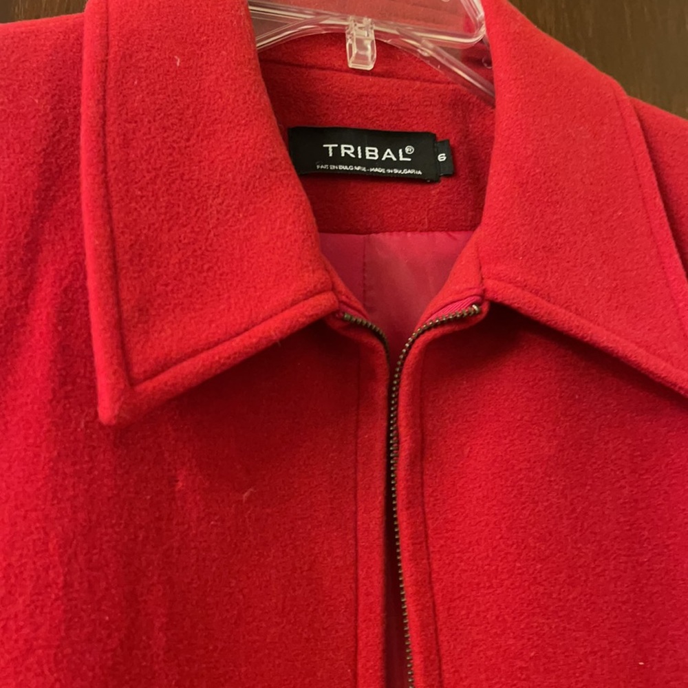 Red Wool Zip Front Blazer, Jacket - image 5